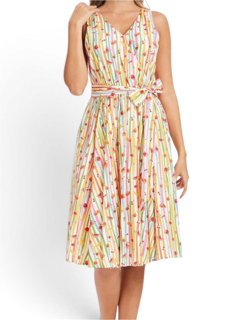 ModCloth Fruit Stripe Faux Wrap Dress L BNIB Sealed